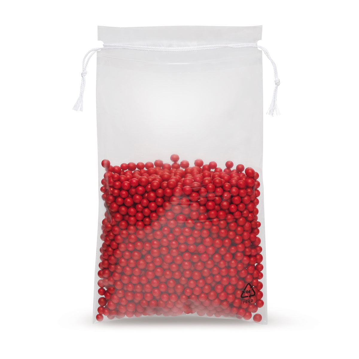 LDPE-Kordelzugbeutel 50 µm — Detailansicht des LDPE-Materials und der Foliendicke