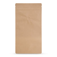 Standbodenbeutel Kraftpapier mit Aromaschutzventil — Hauptansicht des Beutels mit Aromaventil, Kraftpapier-Optik von Elke ...